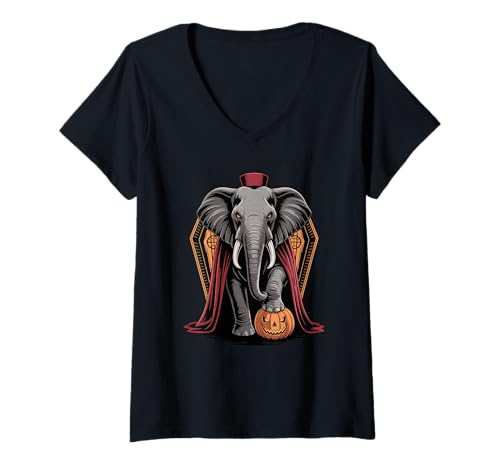 Damen Halloween Elefant Sarg Elefanten T-Shirt mit V-Ausschnitt Damen Halloween Elefant Sarg Elefanten T-Shirt mit V-Ausschnitt von Elephants Elephant Lover Gifts
