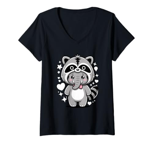 Damen Kawaii Elefant Waschbär Kostüm Elefanten T-Shirt mit V-Ausschnitt Damen Kawaii Elefant Waschbär Kostüm Elefanten T-Shirt mit V-Ausschnitt von Elephants Elephant Lover Gifts