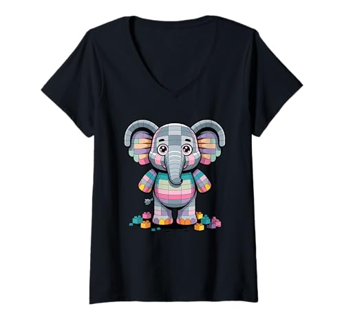 Damen Spielzeug Bausteine Elefant Elefanten T-Shirt mit V-Ausschnitt Damen Spielzeug Bausteine Elefant Elefanten T-Shirt mit V-Ausschnitt von Elephants Elephant Lover Gifts