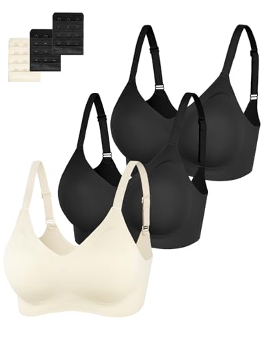 Eleplus 3er-Pack BH Ohne Buegel Push up Damen Nahtloser BHS Bralettle T Shirt BHS Klassische Gepolstert Bralette für hängebrust(Schwarz+Schwarz+Weiß,L) von Eleplus