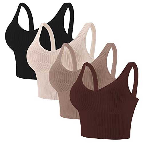 Eleplus BHS Damen Ohne Bügel Crop Top Schlaf Bügelloser BH Gepolstert Soft Bequemer Bralette 4er Pack,Farbe3,L-XL von Eleplus