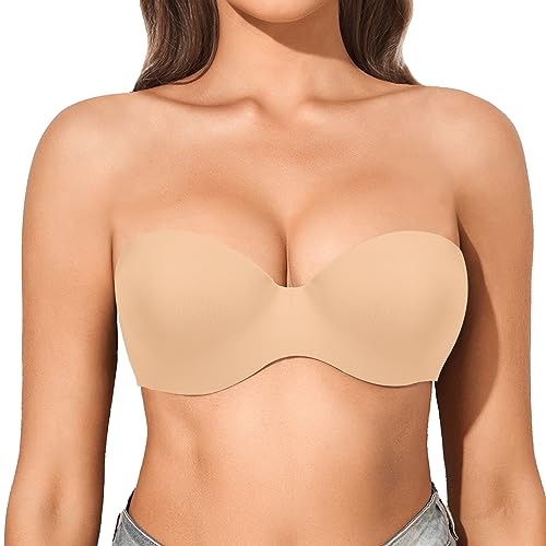 Eleplus Trägerloser BH Damen mit Bügel Push Up Comfy Klassische BHS,Beige,75C von Eleplus