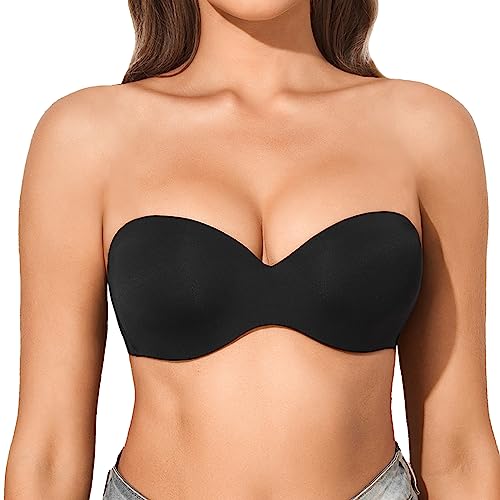 Eleplus Trägerloser BH Damen mit Bügel Push Up Comfy Klassische BHS,Schwarz,80C von Eleplus