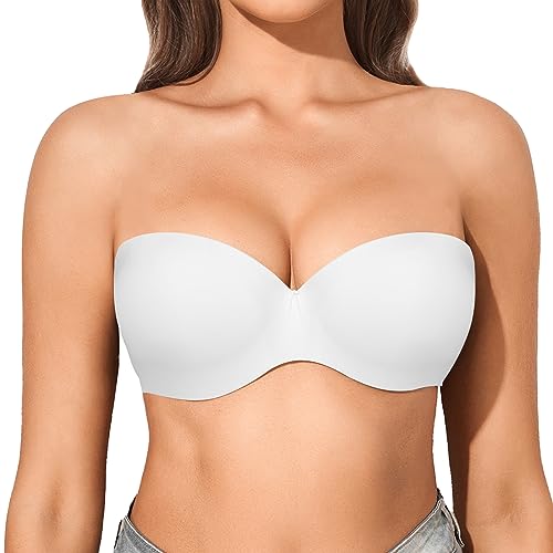 Eleplus Trägerloser BH Damen mit Bügel Push Up Comfy Klassische BHS,Weiß,75C von Eleplus