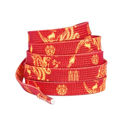 Elerevyo Flache dünne Schnürsenkel Drache Phoenix verheißungsvolle Wolken rote Segeltuchschuhe Turnschuhe Schnürsenkel Hochzeit Feier, Rot 04, 160cm/63.0" von Elerevyo