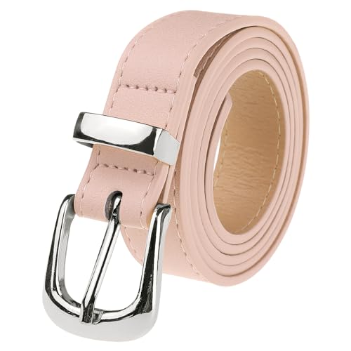 Elerevyo Frauen Kunstleder Gold/Silber Schnalle Gürtel, 2,3 cm breit Casual Taille Gürtel für Jeans Hosen Kleider, Silberne Schnalle, rosa, 107x2.2cm/42.1x0.9 inches(LxW) von Elerevyo