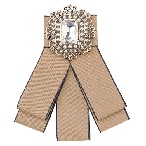 Elerevyo Mode Strass vorgebundene Band Brosche Pin Kragen Schleife für Frauen Camel One Size von Elerevyo