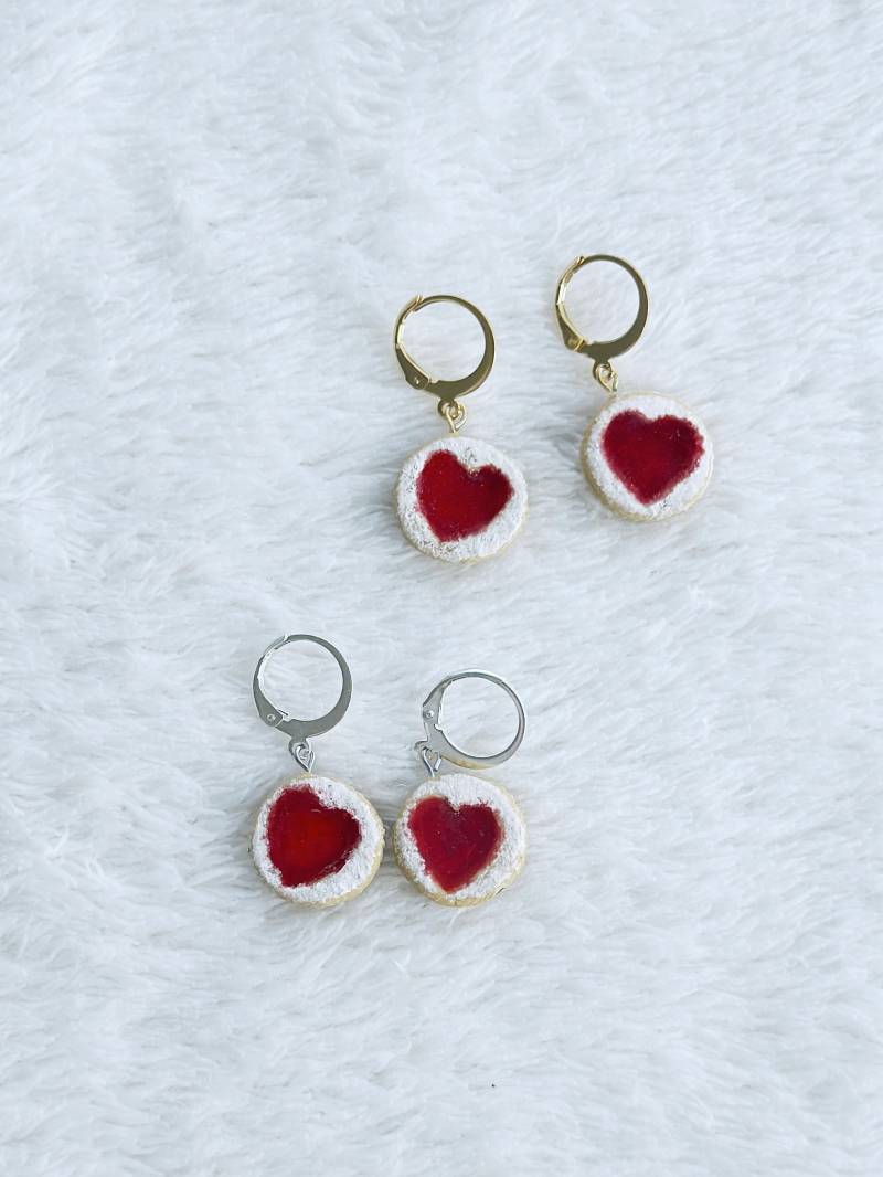 Linzeraugen Ohrringe Mit Herz, Weihnachtsohrringe, Winter Ohrringe, Linzerkekse, Linzer Plätzchen Fimo Keks Polymerclay von ElesiAndMe