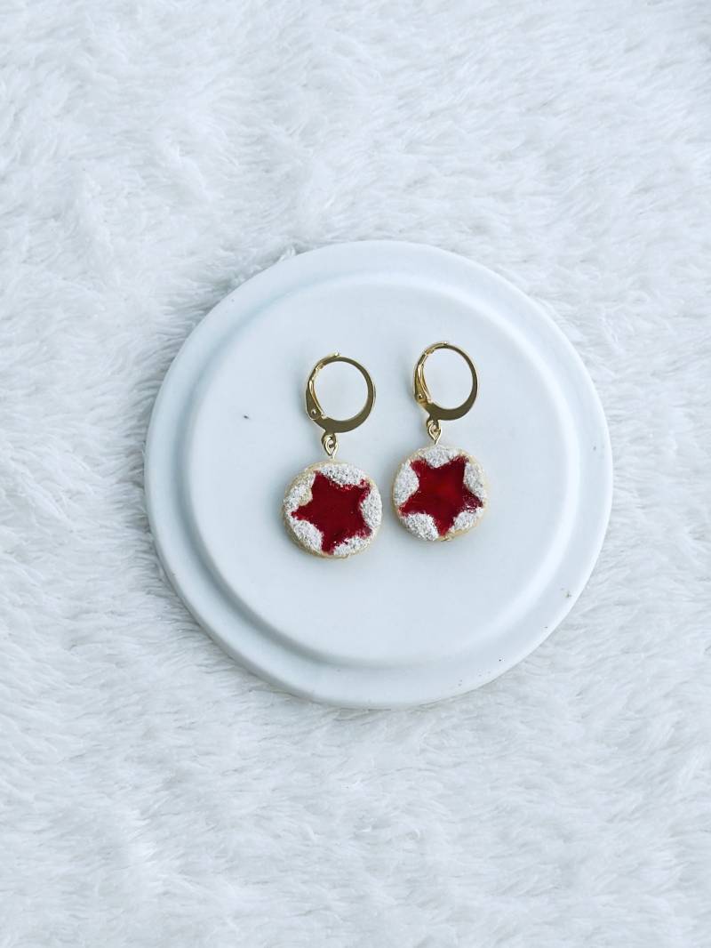 Linzeraugen Ohrringe Mit Stern, Weihnachtsohrringe Aus Fimo, Winter Polymerclay Ohrringe, Linzerkekse, Linzer Plätzchen, Keks von ElesiAndMe