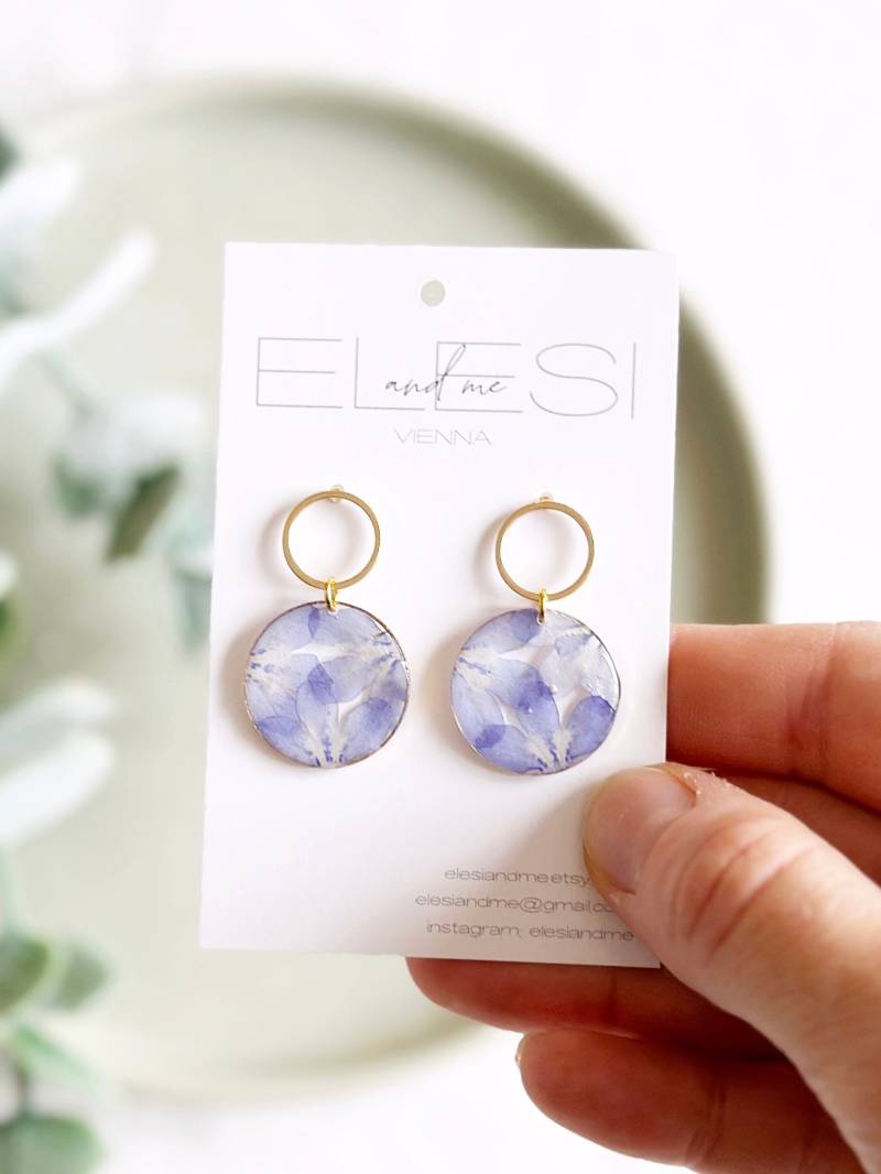 Blaue Wildblumen Resin Ohrringe Mit Hellblauen Echten Lobelien Blüten, Handgemachter Epoxidharz Blumenschmuck, Blumenohrringe, Hochzeit von ElesiAndMe