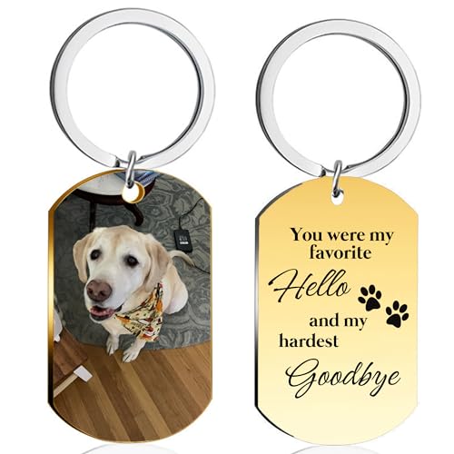 Eletizy Personalisieren Sie den Edelstahl-Schlüsselanhänger mit personalisiertem Fototext. Ein- und doppelseitiger Individualisierungsanhänger mit Hundemarke und Foto-Schlüsselanhänger (Gold) von Eletizy