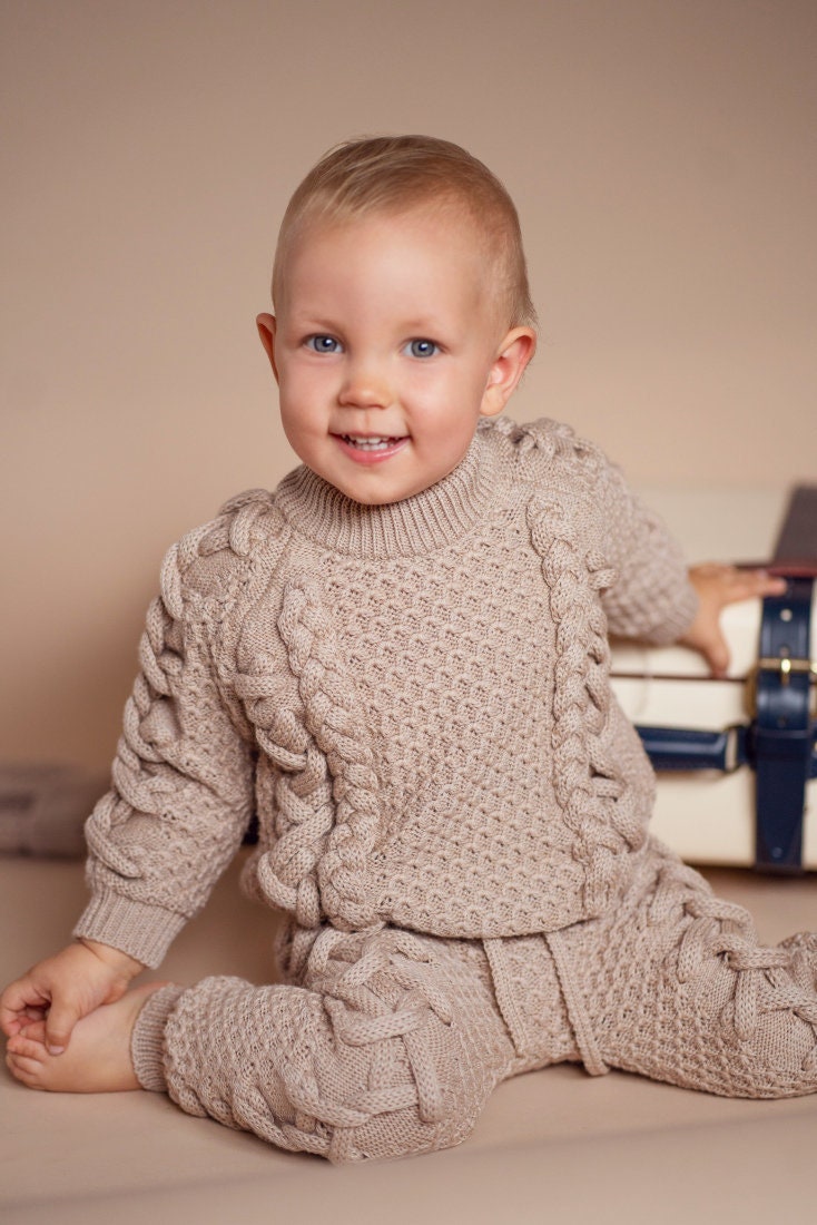 Babysitter Babyanzug - Baby Mädchen Anzug Strick Wolle Babyset Set Babymütze Babypullover von ElettoBaby