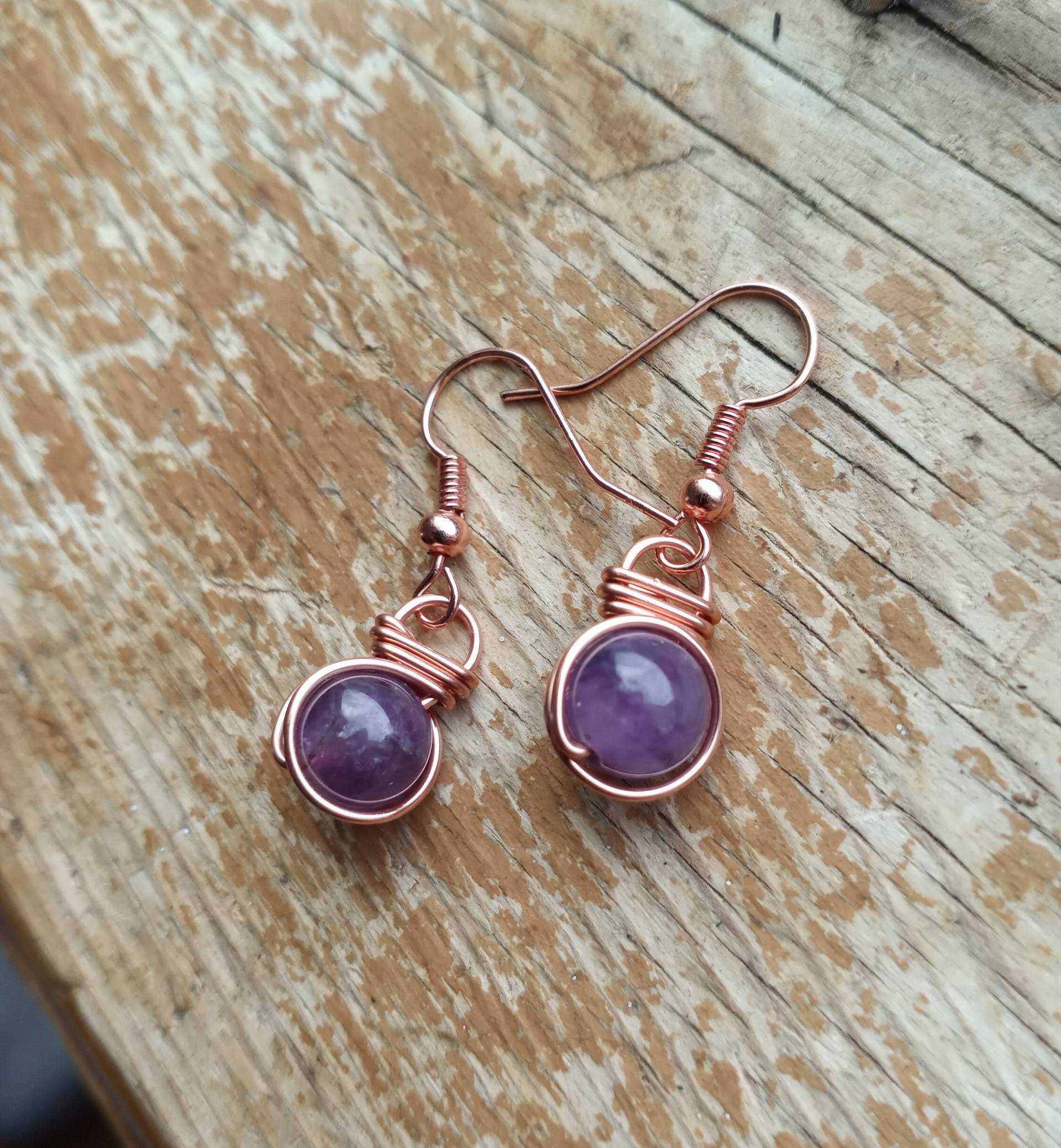 Amethyst Ohrringe, Fischhaken Drahtgewickelter Schmuck, Drahtgewickelte Heilkristall Kupferschmuck Amethyst Ohrringe, Fischhaken Drahtgewickelter Schmuck, Drahtgewickelte Heilkristall Kupferschmuck von Elev8edVibesLLC