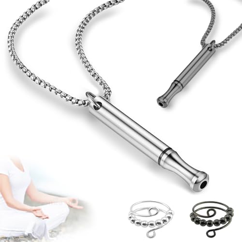 ElevaPulse 2 Stück V2 Halskette Rauchfrei Original, Atemhalskette zur Raucherentwöhnung, Angstbewältigung und Panikattacken, inklusive 2 Stück Fidget Ring von ElevaPulse