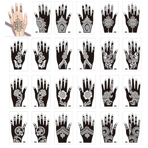 ElevaPulse Henna Tattoo Schablonen Set mit 24 Blättern für Hand & Körper - Indische Arabische Designs, Wiederverwendbare Vorlagen für Frauen und Mädchen von ElevaPulse