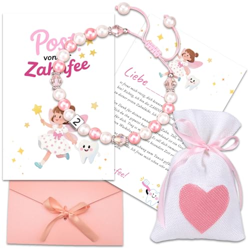 Zahnfee Geschenke Set – Perlenarmband 15–30 cm mit Karte, Umschlag & Stoffbeutel | Liebevolle Überraschung für Kinder, Zahnfee Geschenke Mädchen & Jungen von ElevaPulse