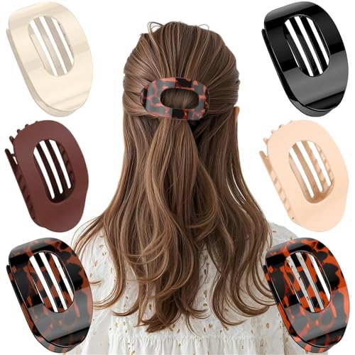 ElevaPulse Haarklammern Damen, 6 Stück Haarklammer Flache Haarspangen Mittelgroß Haarspange Flach Damen Flat Haarklammer Alltag, Sport oder Fahren(Leopard) von ElevaPulse