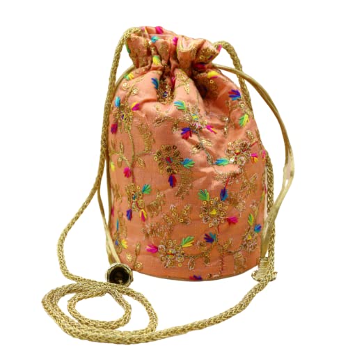 Indische Bonbontasche, elegante Handtasche, lässig, Party, mit Stickerei, Pailletten und goldenen Kordeln., orange von Elevanty