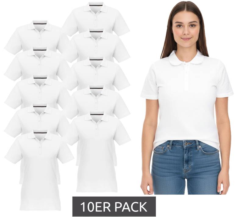 10er Pack ELEVATE Helios Damen Polo-Shirt Baumwolle Polo-Hemd Pique-Strick 180 g/m² 3810701 Weiß von Elevate