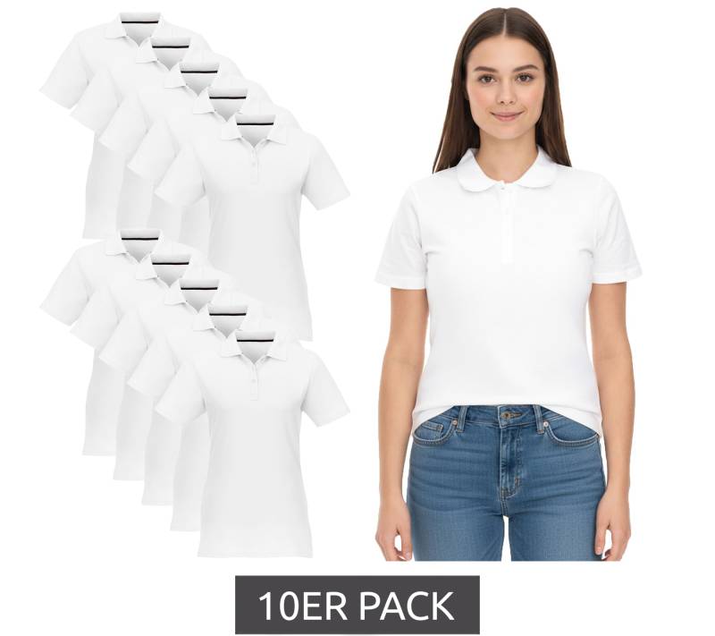 10er Pack ELEVATE Helios Damen Polo-Shirt Baumwolle Polo-Hemd Pique-Strick 180 g/m² Sparpack 3810701 Weiß von Elevate