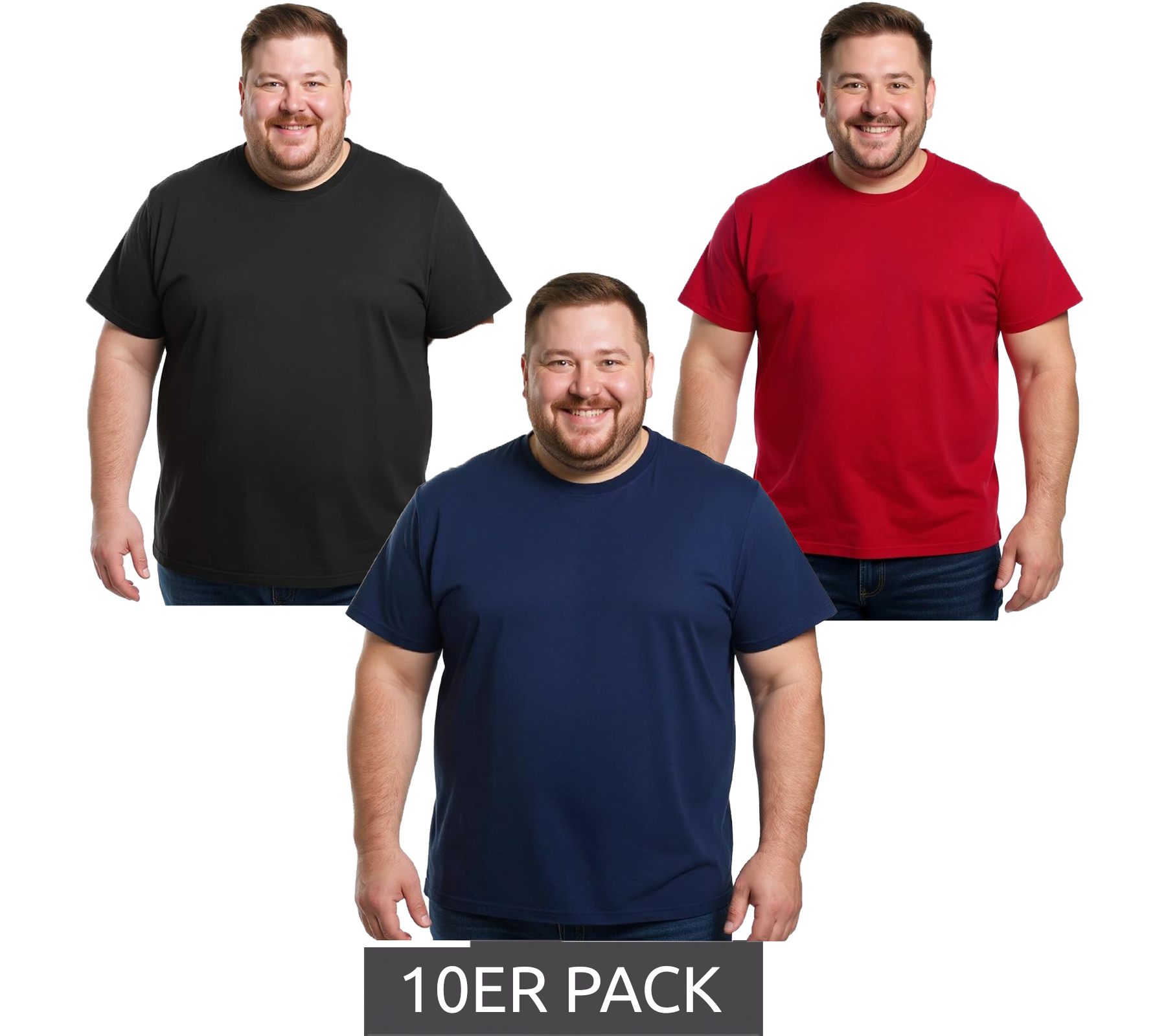 10er Sparpack ELEVATE Heros Herren T-Shirt auch in 4XL & 5XL schlichtes Baumwoll-Shirt 150 g/m2 Basic-Shirt Unterzieh-Shirt Große Größen Rot, Schwarz oder Navy von Elevate