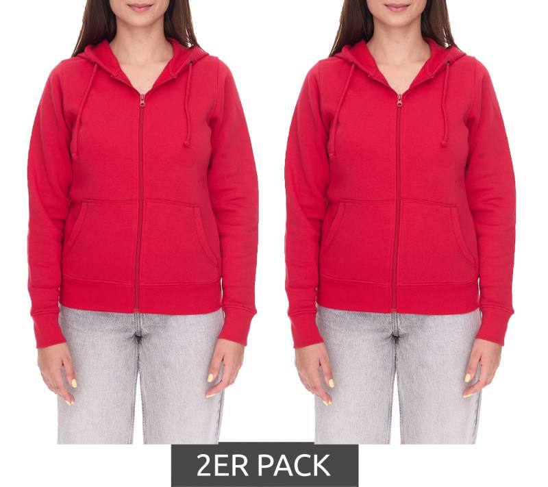 2er Sparpack ELEVATE Theron Damen Sweat-Jacke mit 240 g/m2 Baumwoll-Sweater Kapuzen-Pullover Hoodie 3823025 Rot von Elevate