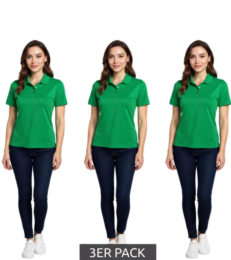 3er Sparpack ELEVATE Helios Damen Polo-Shirt Baumwolle Polo-Hemd Pique-Strick 180 g/m² 3810769 Grün von Elevate