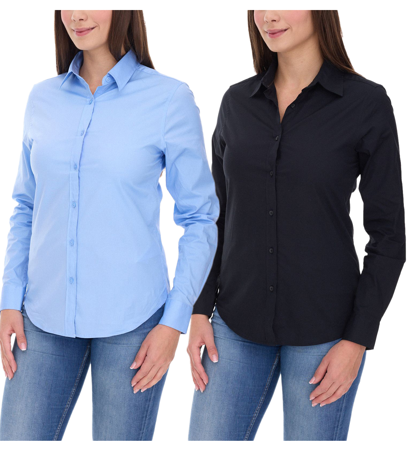 ELEVATE Hamell Langarm-Hemd schlichtes Damen Blusen-Hemd Popelin Bluse Hellblau oder Schwarz von Elevate