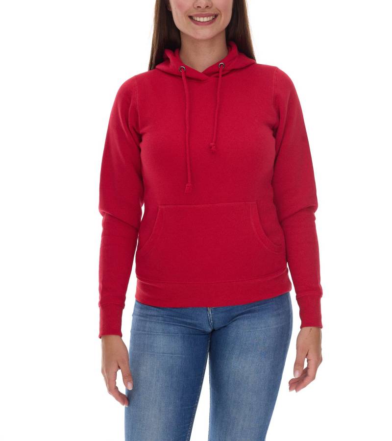 Elevate Charon Damen Hoodie schlichter Baumwoll-Pullover mit Kängurutasche Sweater 3823421 Rot von Elevate