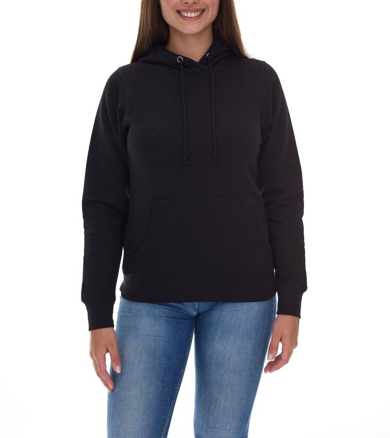 Elevate Charon Damen Hoodie schlichter Baumwoll-Pullover mit Kängurutasche Sweater 3823490 Schwarz von Elevate