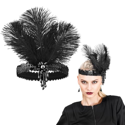 ElevateTech 1920er Jahre Feder Stirnband 20er Jahre Accessoires Flapper 1920s Gatsby Pailletten Kristall Feder Kopfbedeckung Flapper Haarschmuck for Frauen Hochzeit Ball Halloween Kostüm Accessoires von ElevateTech