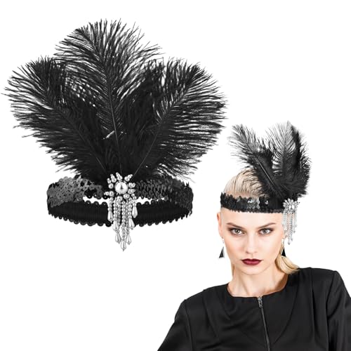 ElevateTech 1920er Jahre Flapper Stirnband Feder Haarreif 20er Jahre Stirnband Damen Bling Strass Feder Kopfbedeckung Flapper Haarband Haarschmuck für Frauen Halloween Gatsby Kostüm Accessoires von ElevateTech