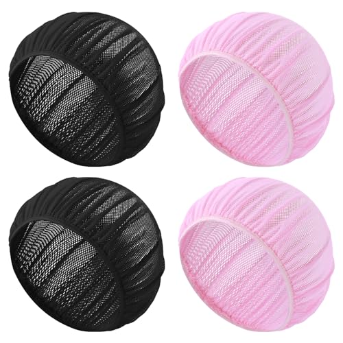 ElevateTech 4 Stück Netz-Schlafhaube zum Schlafen, Netz-Haarnetz für Schlaf, Nacht, Schlafkappe, lockige Haarnetze, Kappe für Frauen von ElevateTech