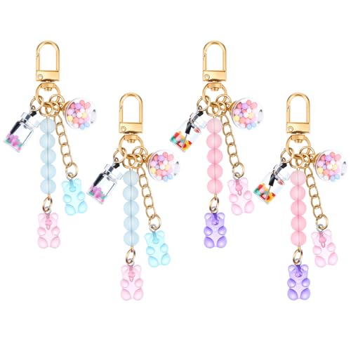 ElevateTech 4 Stück Süße Gummibärchen-Schlüsselanhänger Süßigkeiten-Anhänger Tier-Bär-Anhänger Autoschlüssel-Accessoire Schmuck Für Mädchen Und Frauen Geschenk Rosa Lila Blau von ElevateTech