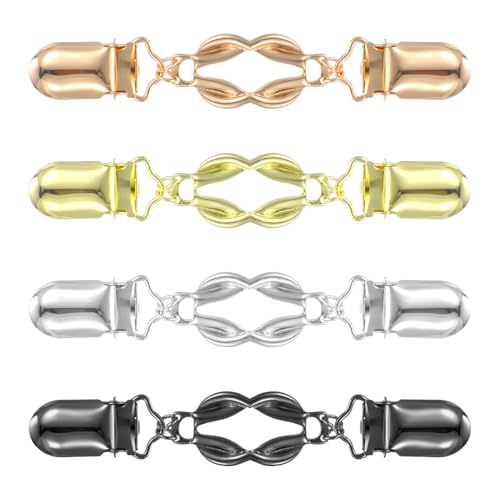 ElevateTech 4 Stück Vintage Pullover Clips Vintage Strickjacke Clips Kleiderklammern Taillen Cardigan ClipTaillenstraffer Verschluss Clip Passend Legierung Cardigan Clip (Gold Silber Schwarz) von ElevateTech