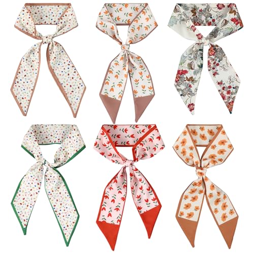 ElevateTech 6 Stück Handtaschenschals, Handtaschen für Damen Schmale Kopf-Halstücher Haar-Halstücher Taschenschals für Handtaschen Haar-Geldbörsenschalgriff Schmales Band Satinschals von ElevateTech