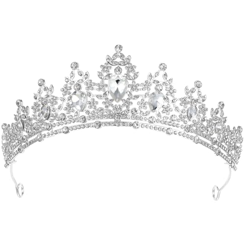 ElevateTech Krone für Damen Königinnenkrone Hochzeitskronen und Diademe mit Strasssteinen Kristallstirnband Haarschmuck Silber Prinzessinnen-Diademe Geburtstagskrone für Hochzeits Abschlussbal von ElevateTech