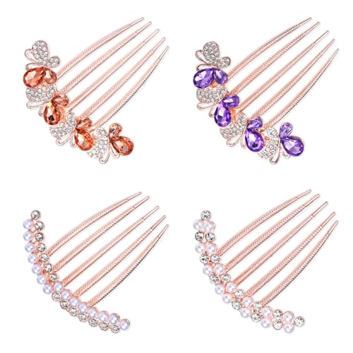 ElevateTech Strass Haarkamm zum Stecken, 4Stück Haar Steckkamm Strass Schmetterling Blumen Haarkämme Haarschmuck Kamm Haar Seitenkamm Einsteckkamm Französisch Haarspange Perlen Haarkämmchen für Frauen von ElevateTech