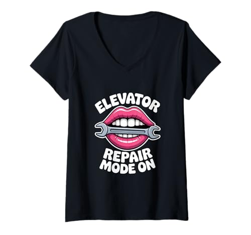 Damen Aufzug Reparaturmodus EIN Mechaniker Aufzug Mechaniker T-Shirt mit V-Ausschnitt Damen Aufzug Reparaturmodus EIN Mechaniker Aufzug Mechaniker T-Shirt mit V-Ausschnitt von Elevator Technician Lift Engineer