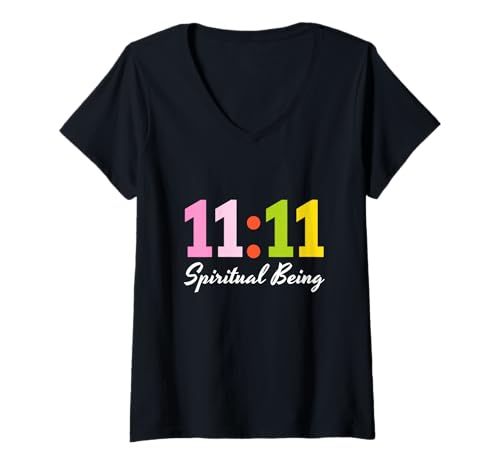 Damen Eleven 11 Spirituelles Sein 1111 Angel Time Synchronicity T-Shirt mit V-Ausschnitt Damen Eleven 11 Spirituelles Sein 1111 Angel Time Synchronicity T-Shirt mit V-Ausschnitt von Eleven 1111 Spiritual Being Manifest Synchronicity