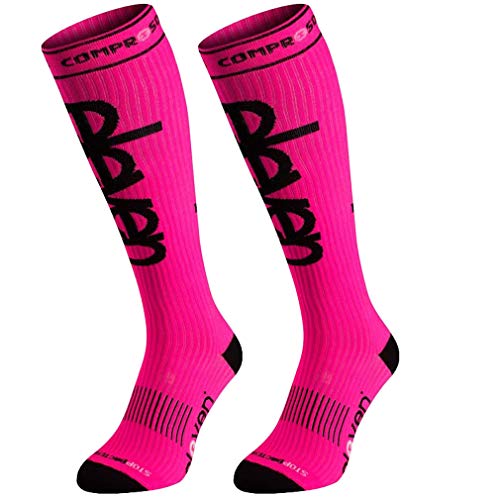 Eleven Kompressionsstrümpfe | Kompressionssocken | Laufsocken | Compression Socks | Strümpfe | Thrombosestrümpfe | Damen | Herren zum Sport, Laufen, Flug, Reise (neon pink, M-L (EU 39-45)) von Eleven Sportswear