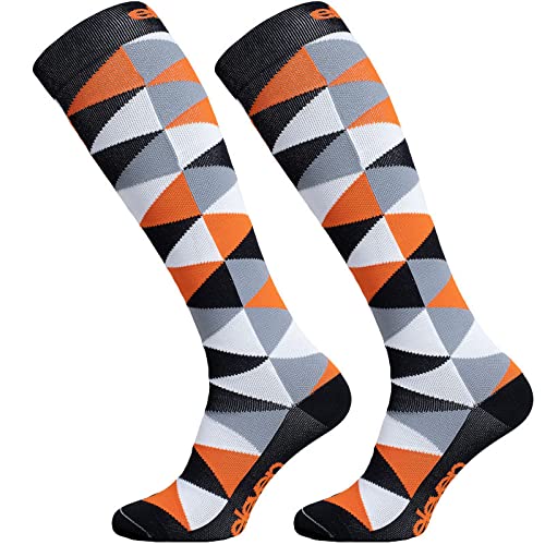 Eleven Sportswear Unisex lange Kompressionssocken, Sportsocken für verbesserte Blutzirkulation, Ausdauertraining und Wettkampf (as3, alpha, m, l, regular, regular, Dreieck Orange) von Eleven Sportswear