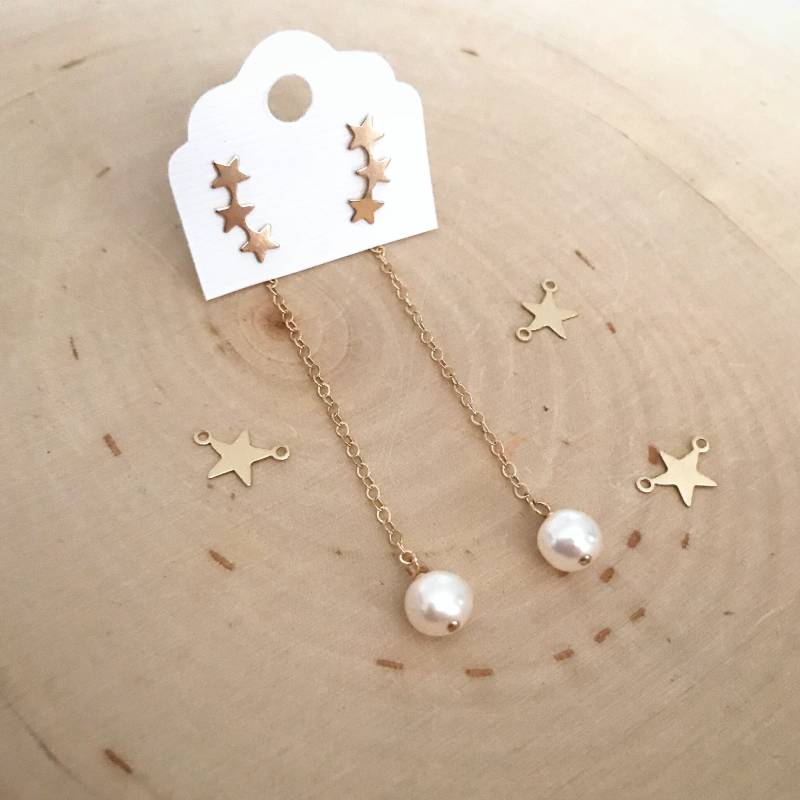 Gold Oder Sterling Silber Stern Ohrstecker Und Perle Ohrringe. 3 in 1 Design Hypoallergen. Vielseitig. Lange. Nacht Aus von ElevenDreams