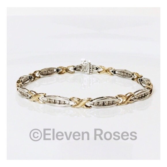 10K Gold Diamant X Station Tennis Armband Kostenloser Versand in Die Usa von ElevenRosesBoutique