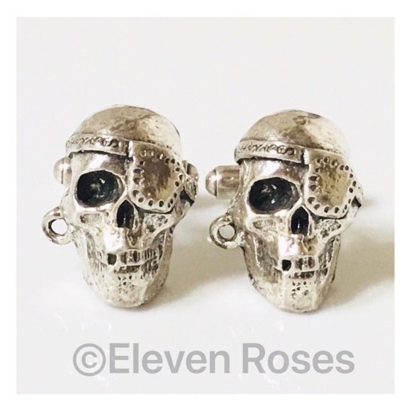 Benutzerdefinierte Piraten Schädel Manschettenknöpfe 925 Sterling Silber Versandkostenfrei von ElevenRosesBoutique