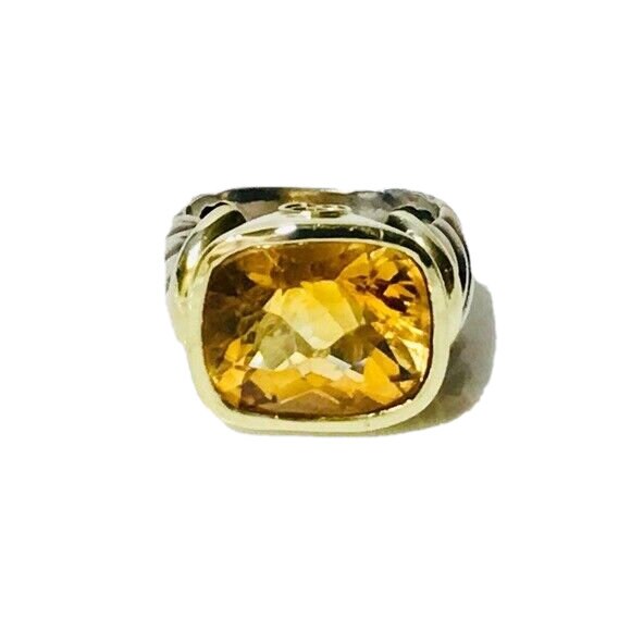 Großer Citrine Noblesse Statement Ring 925 Sterling Silber & 585 14K Gold von ElevenRosesBoutique