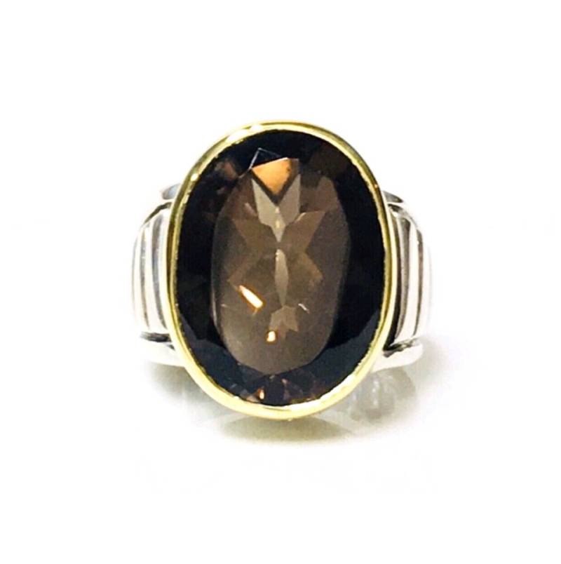 Lagos Kaviar Rauchquarz Cocktail Statement Ring 925 Sterling Silber 750 Gold von ElevenRosesBoutique