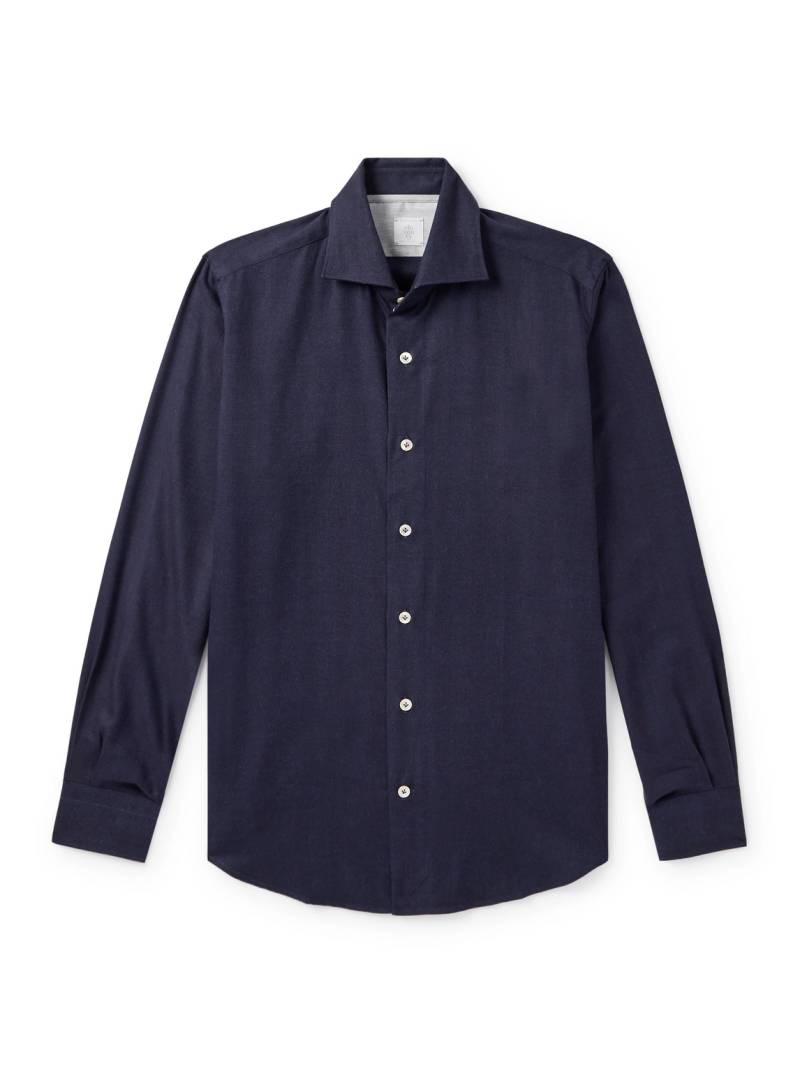 Eleventy - Slim-Fit Herringbone Cotton and Lyocell-Blend Shirt - Men - Blue - XXL von Eleventy