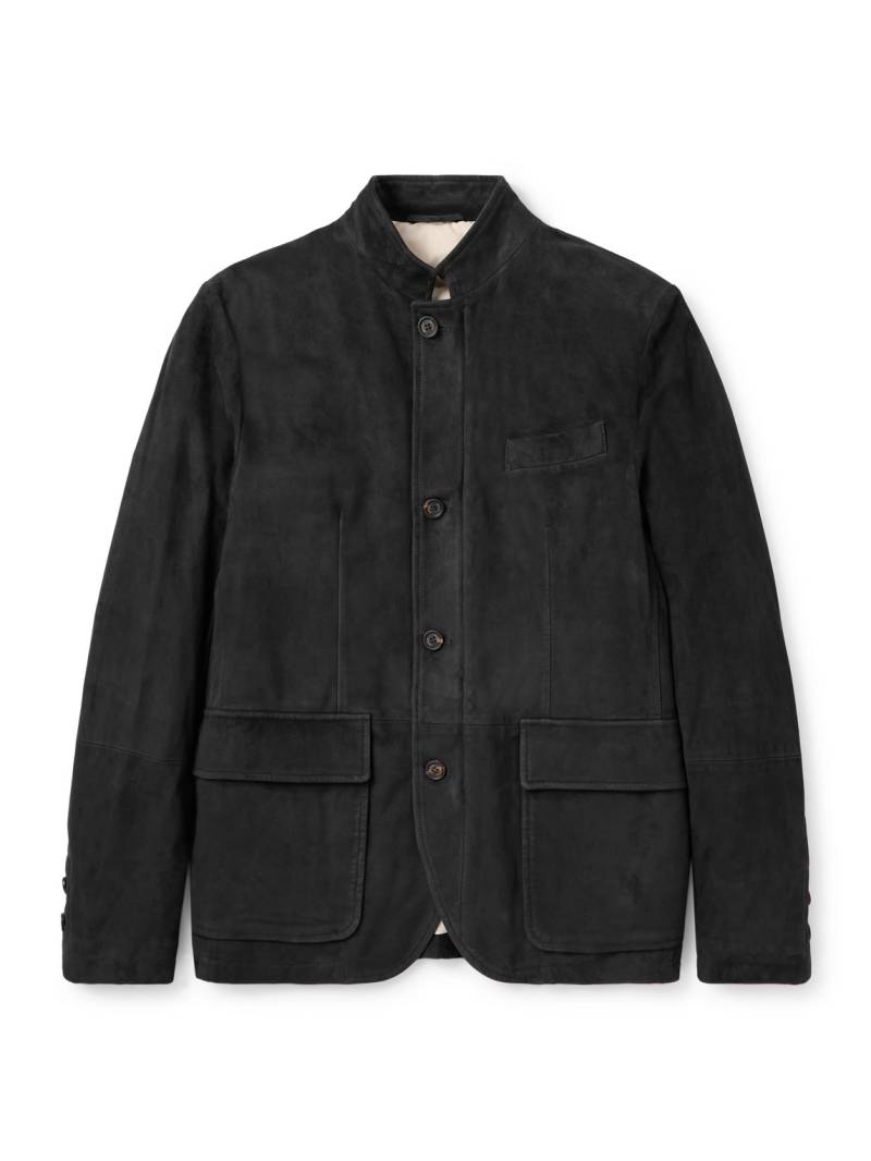 Eleventy - Slim-Fit Nehru-Collar Padded Suede Down Jacket - Men - Black - IT 46 von Eleventy