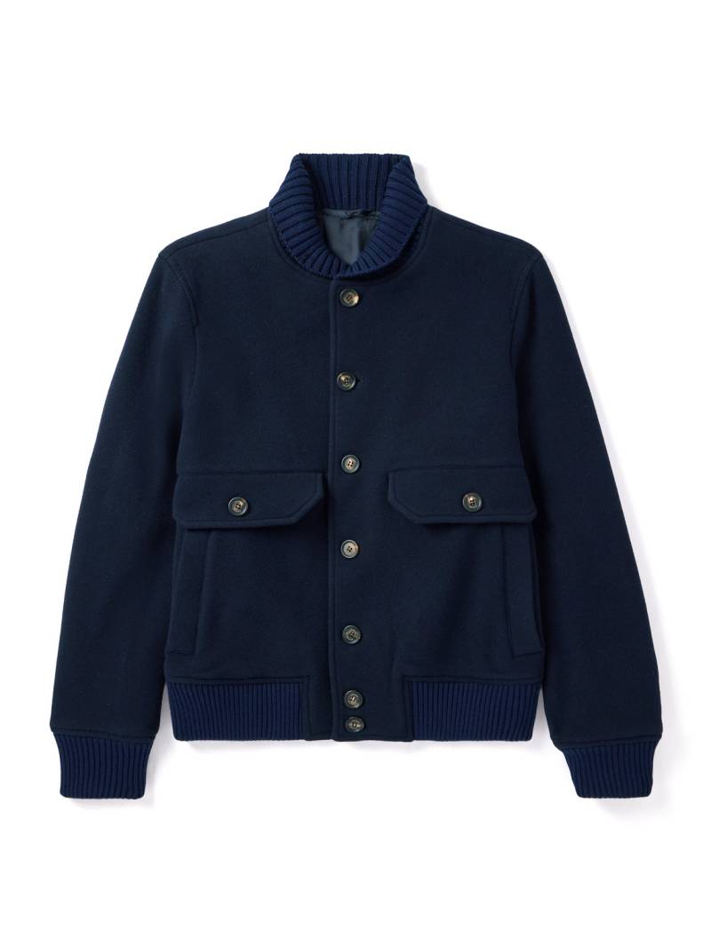 Eleventy - Slim-Fit Ribbed-Knit Trimmed Wool-Blend Bomber Jacket - Men - Blue - IT 52 von Eleventy